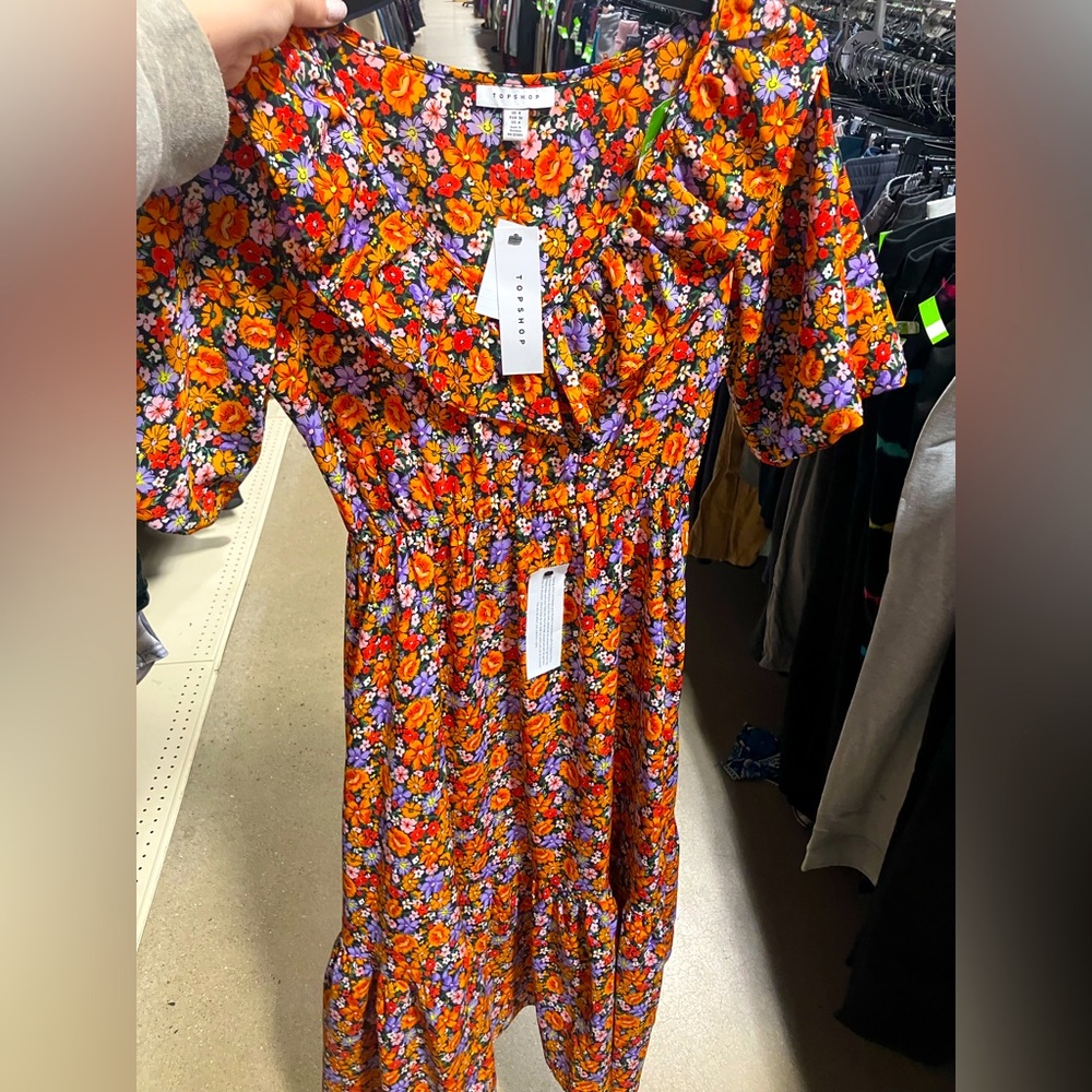 NWT Orange Floral Midi Dress